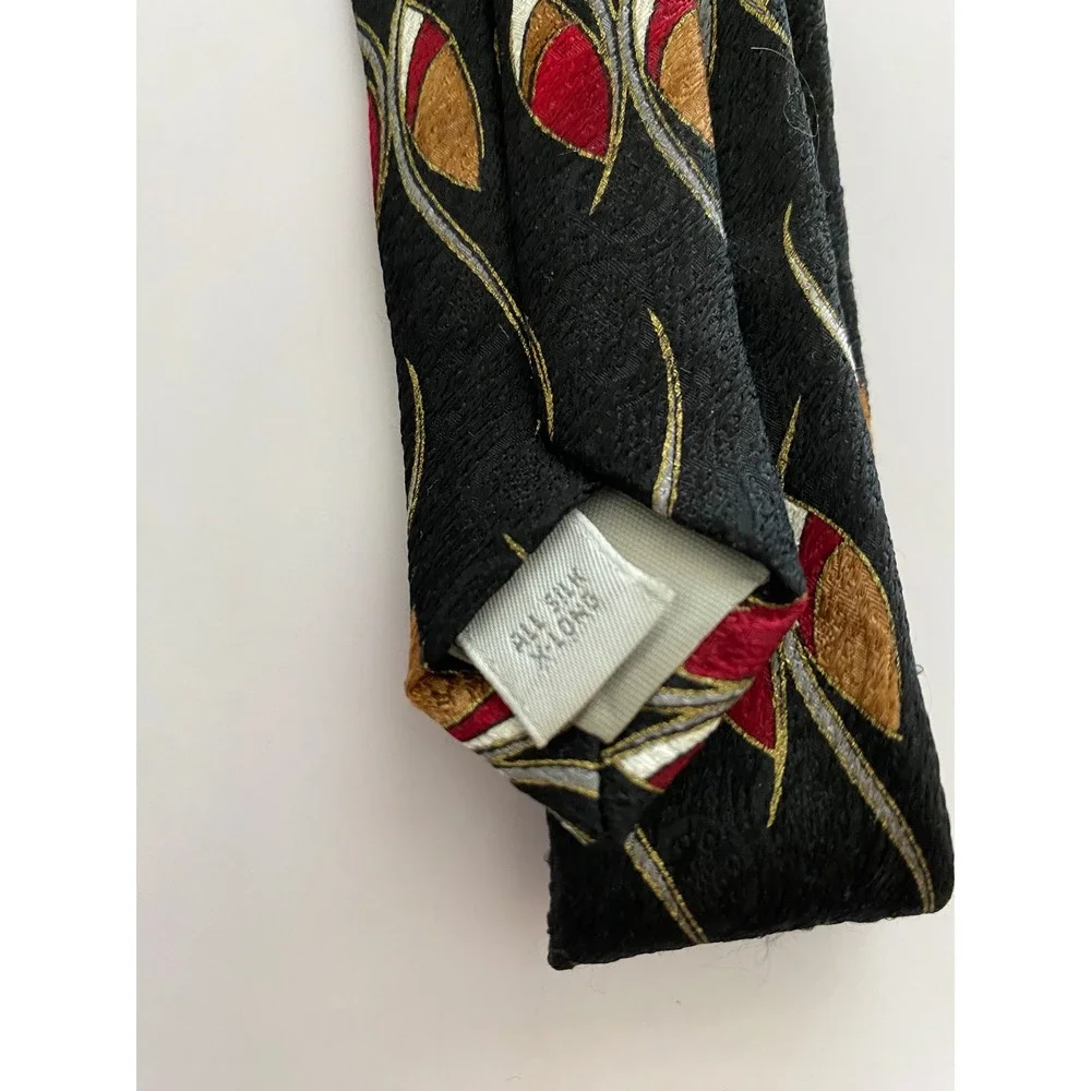 Repp Ltd Mens Silk Tie Black‎ Red Gold Abstract Geometric Jacquard X-Long 4 Inch